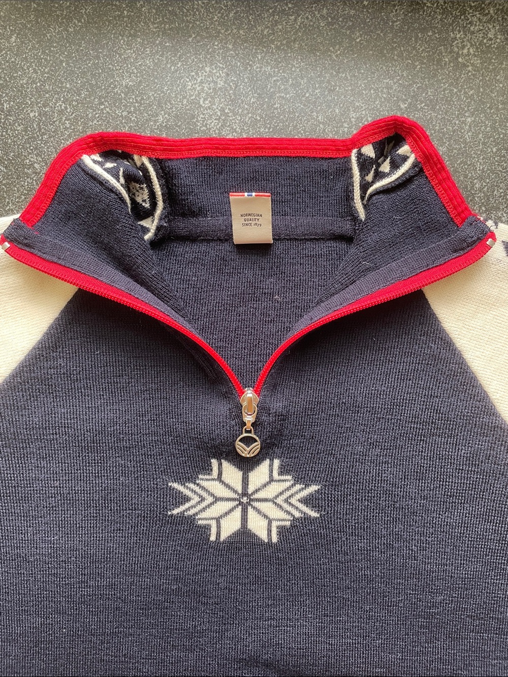 EUC Dale of Norway Geilo Size Large (L) Quarter-Zip Navy, Cream Red Sweater - Picture 13 of 16